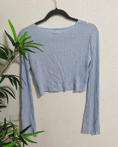 Cotton On front tie rib tie sweater/cardigan baby blue coquette core