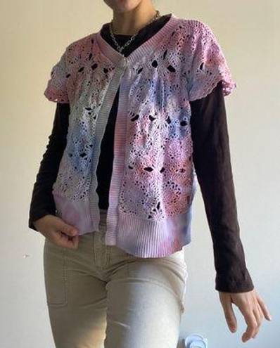 Dress Barn Pastel Tie Dye Crochet Knit Cardigan