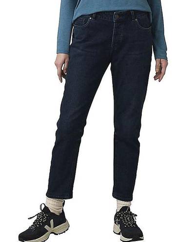 prAna New  Buxton Mid Rise Slim Boyfriend Jeans Stretch Denim Deep Blue Size 10