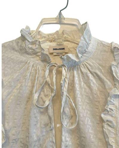 Zadig & Voltaire  Short Sleeve Silk Blouse Size Medium Cream Ruffle Coquette FLAW