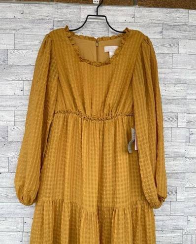 Rachel Parcell  Mustard Yellow Ruffled Tiered Long Sleeve Maxi Dress Textured