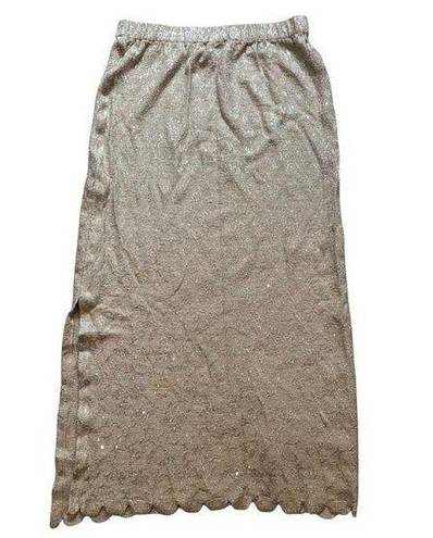 St. John  Evening Marie Gray Shimmer Metallic Knit Maxi Skirt, Sz 10