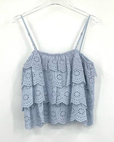 AQUA  Tiered Eyelet Camisole Top in Blue Size Small NWT