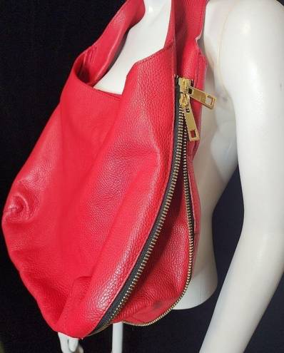 Vera Pelle  Red Leather Expandable Hobo Bag