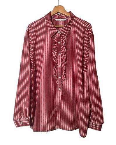 Tommy Hilfiger Women’ Plus Size Ruffle Blouse Red & White Pin Stripes.