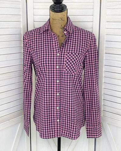 Prince And Fox  Gingham Check Button Front Oxford Shirt Pink Blue Medium