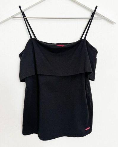 n: Philanthropy Square Neck Spaghetti Strap Overlay Sleeveless Tank Top Black XS