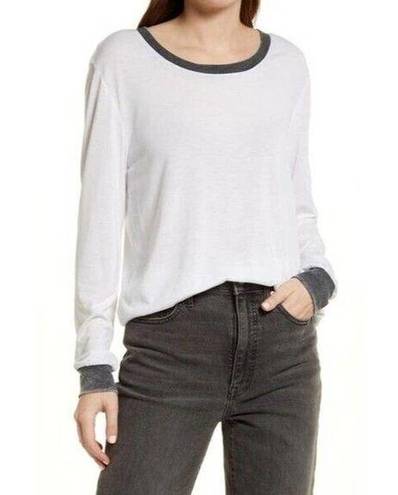 Treasure & Bond  Long Sleeve Ringer T-shirt White Grey‎ Charcoal Combo Xtra Small