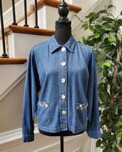 Coldwater Creek Cold Water Creek Women's Blue Denim 100% Cotton Long Sleeve Collared Jacket