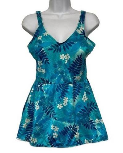 Maxine of Hollywood Women's Vintage  Tropical Teal Swimdress Swimsuit Size 16 EUC