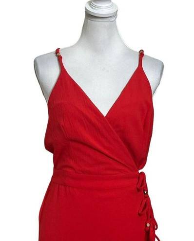 Vix Paula Hermanny  Cyndi Crinkled Voile Midi Wrap Dress Red Womens Size L