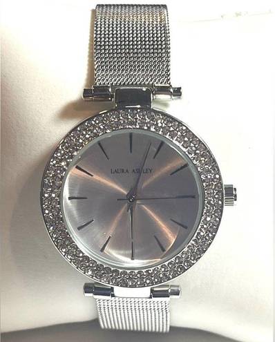 Laura Ashley NEW  WATCH Ladies Silver TBar Crystal Bezel Mesh Band Buckle Strap