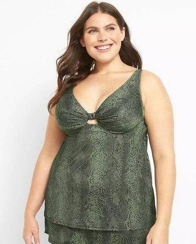 Cacique  Green Black Python Snakeskin Underwire Tankini Swim Top 46DD 46 New