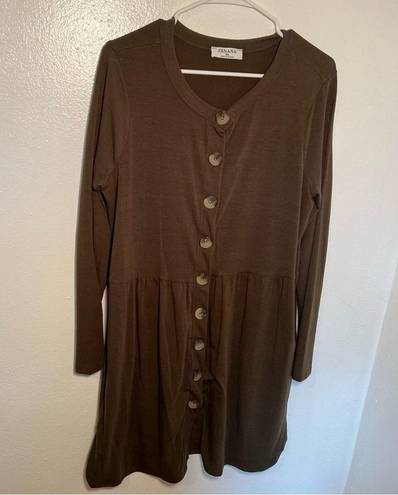 Zenana Outfitters Shirred Waist Buttoned Cardigan Olive Green