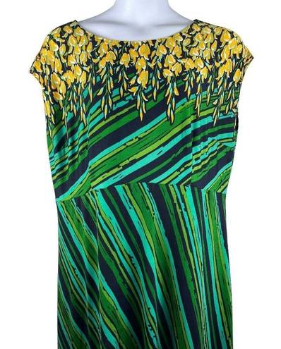 Bob Mackie  Green Yellow Floral Short Sleeve Pullover Stretchy 1x Dress