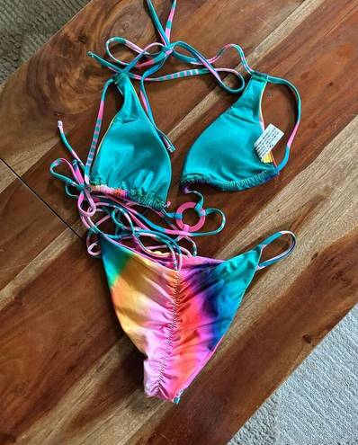 Agua Bendita  Vini Lake Top Portolla Bottom Tie Dye Bikini Swimsuit Size Medium