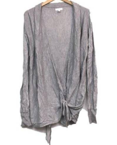 Leith  Side Tie Wrap Sweater Gray Long Sleeve Rayon Cotton WOOL Blend Surplice SM