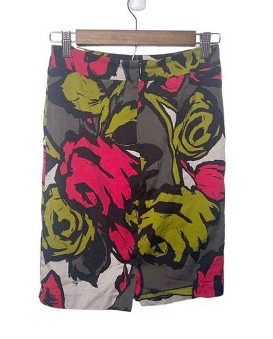 Trina Turk  Womens Mini Pencil Skirt Lined SZ  2 Gray Green White Pink Silk Blend