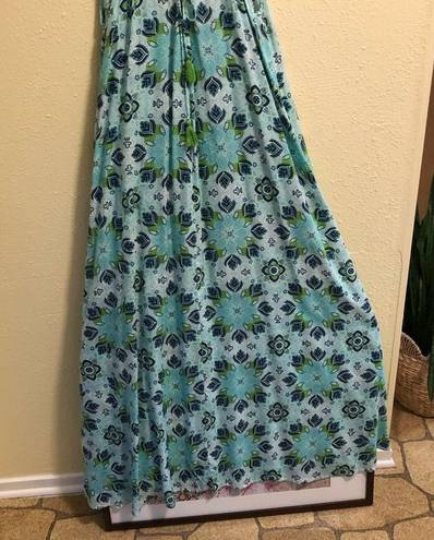 Tiare Hawaii Strappy Beach Green Blue Maxi Dress S