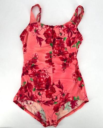 Maxine of Hollywood Vintage  Hawaiian Floral Red One Piece Swimsuit Size 18