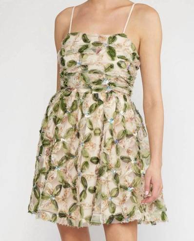 Entro New Olive Floral Square Neck Dress  Size Medium