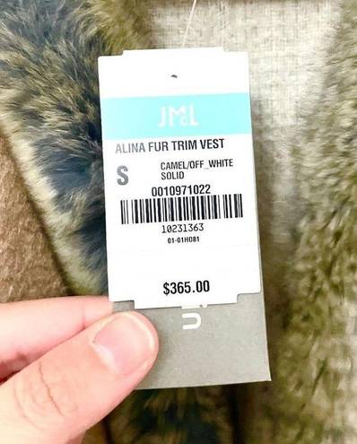 J. McLaughlin NWT  Alina Fur Trim Vest Camel/Off-White Solid Size S