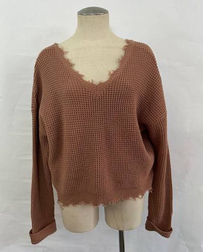 Moon & Madison Raw Hem V Neck Sweater