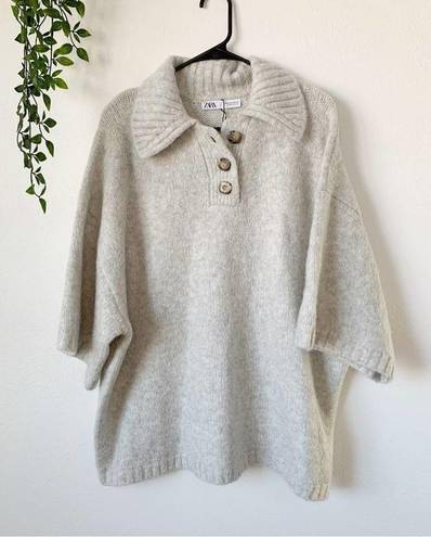 ZARA Wool Blend Oversized Polo Short Sleeve Sweater Sz M