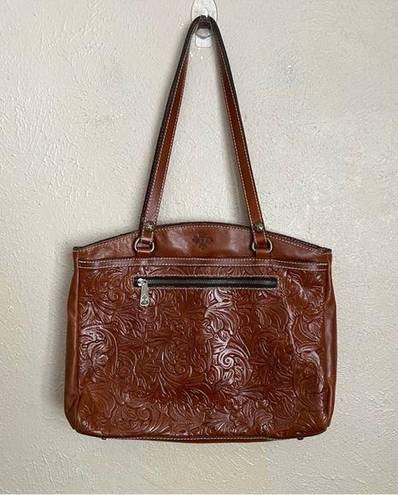 Patricia Nash  Poppy Tooled Brown Leather Tote Bag