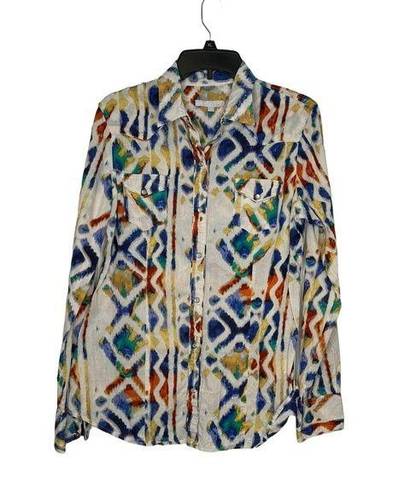 Krass&co Tin Haul . Women's Shirt Western Aztec Pearl Snap Button Up Multicolor Large