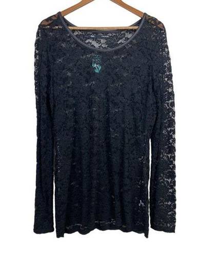 Maurice's  Blouse Top Womens XXL Black‎ Floral Lace Sheer Long Sleeve Slim Fitted