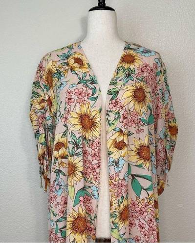 Maurice's  Floral Cinched Sleeves Open Front Kimono