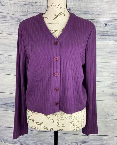 Talbots  Rib Knit Crop Button Front Cardigan Women Sp Purple Long Sleeve Cotton