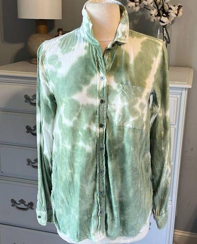 True Craft Blouse Green Tie Dye Long Sleeve Button Down Front Womens Small Worn Once