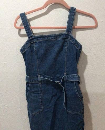 Hollister  Small S denim stretch mini overall dress belted blue