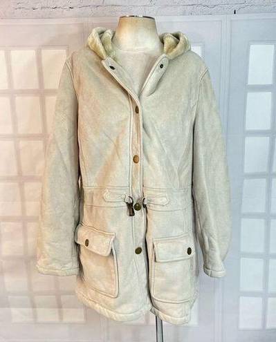 Croft & Barrow Croft and borrow cream microfiber fur lined snap button close hooded winter coat