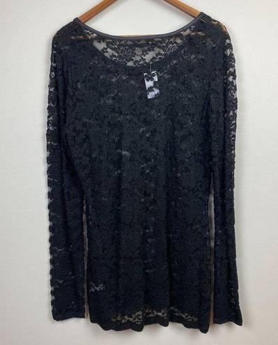 Maurice's  Blouse Top Womens XXL Black‎ Floral Lace Sheer Long Sleeve Slim Fitted