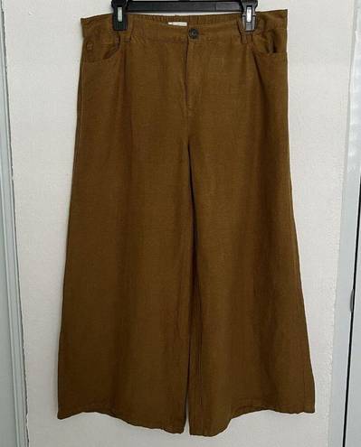 J.Jill  Linen Wide Leg Cropped Pants Brown MEDIUM Womens