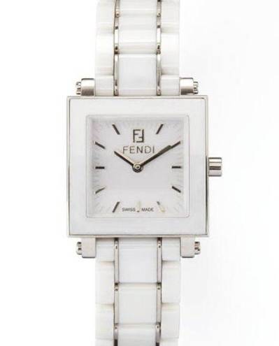 Fendi  Square Ceramic White Watch, Stainless Steel