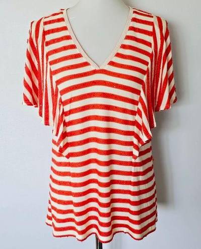 W By Worth W By Worrh Babette Red Red & White Sparkle Stripe Ruffle Knit Top Size Small