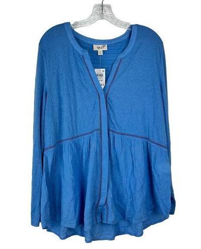 Style & Co NWT  Womens Button Up V-Neck Long Sleeve Top Blouse Blue Size XL