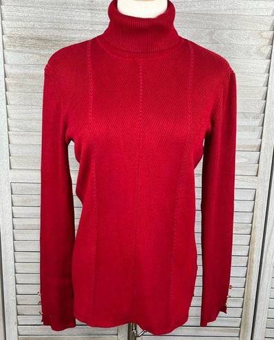 Tahari  Lightweight Turtleneck Sweater Stretchy Ribbed Red-Large