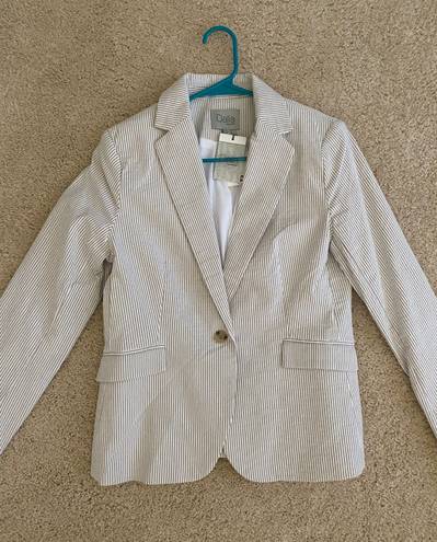 Dalia Collection Dalia Blazer Jacket Tan White Striped Button Front Pockets