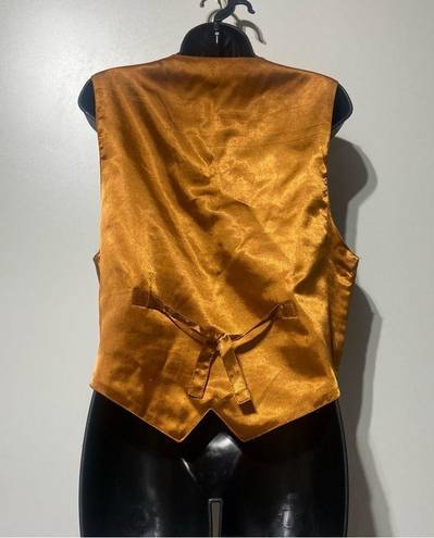 Agapo Rust Orange Tan Leather Suede Vest Floral Embroidery Stitch Size Medium