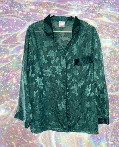 Secret Treasures  Green floral lace button up