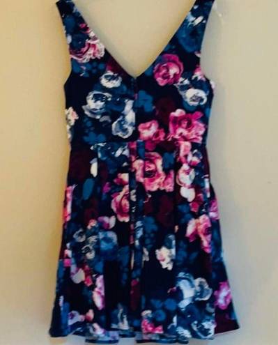 Trixxi Navy Blue Pink Floral Swing Mini Dress