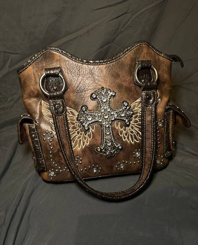 Rustic Couture bedazzled cross purse #y2k #wings #silver #cross