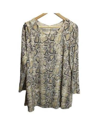 Harper  Wren Snakeskin Print Dress S Shift Long Sleeved Cream Evening Flowy