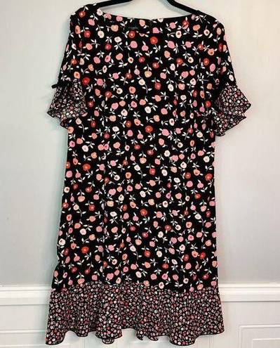 Talbots , Black Floral Dress w/Contrast Ruffle Hem and Sleeves, Size 16W Petite