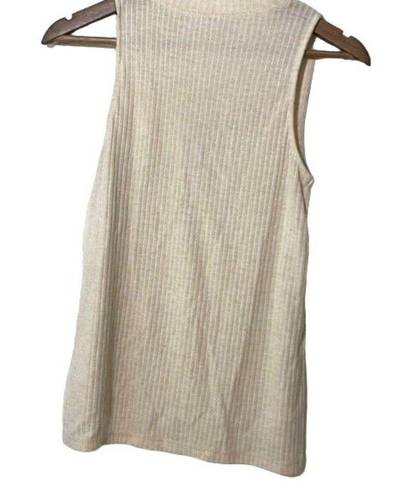 Poof  Ribbed Lace Up Tank Top Beige Small